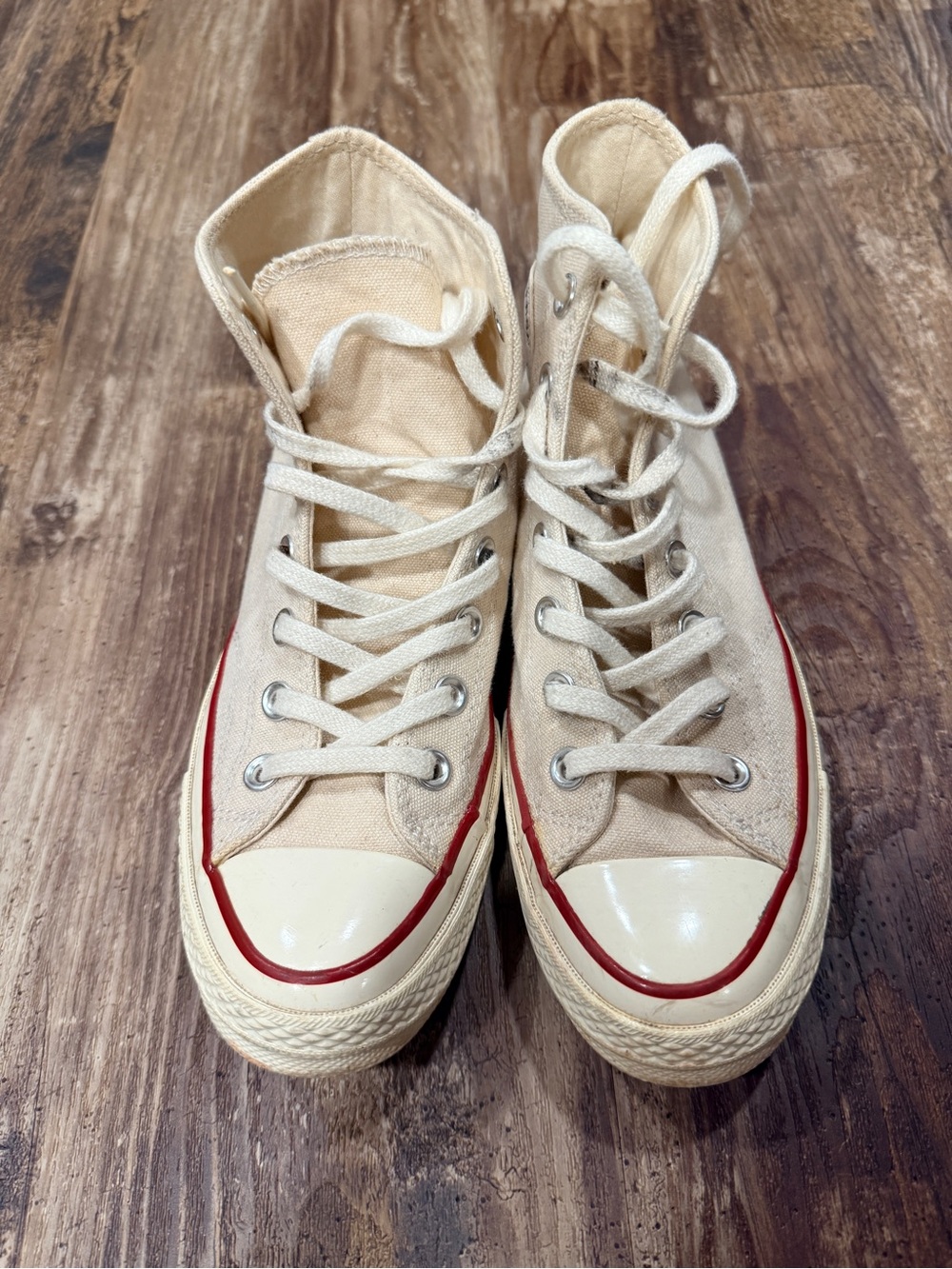 Converse Chuck 70 Canvas High Top Sneakers in Cream with Red Trim